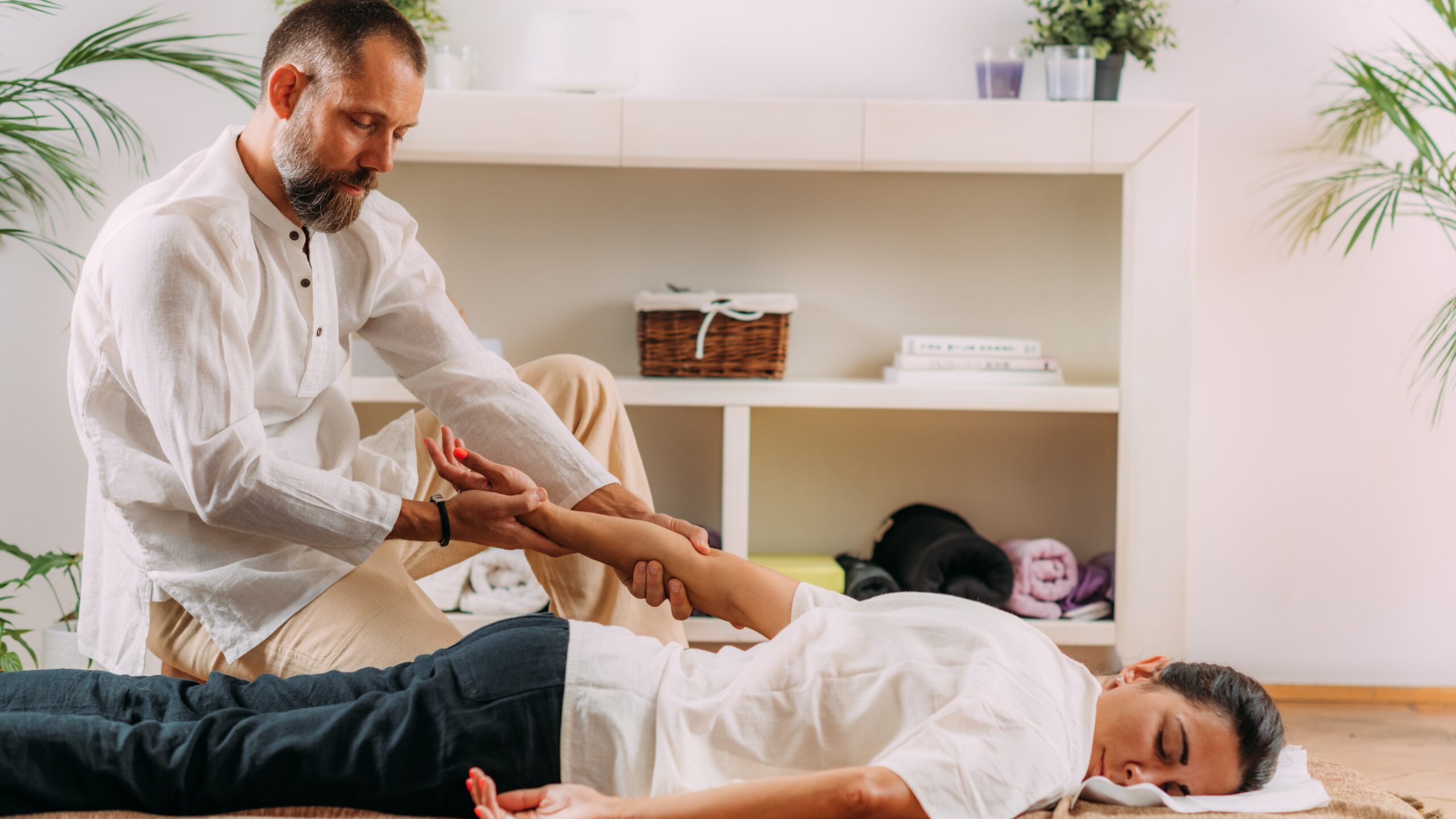 Shiatsu Hand Massage. Therapist Massaging the Heart Meridian.